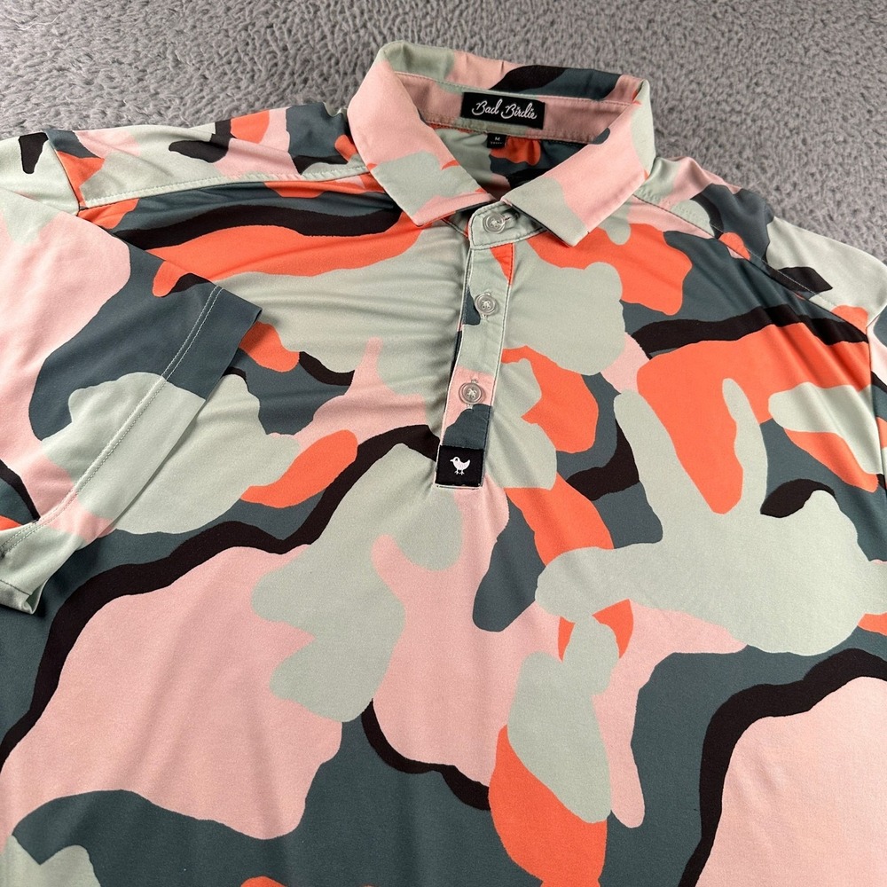 Bad Birdie Polo Shirt Mens M‎ Camo Abstract Print Short Sleeve Golf Stretch